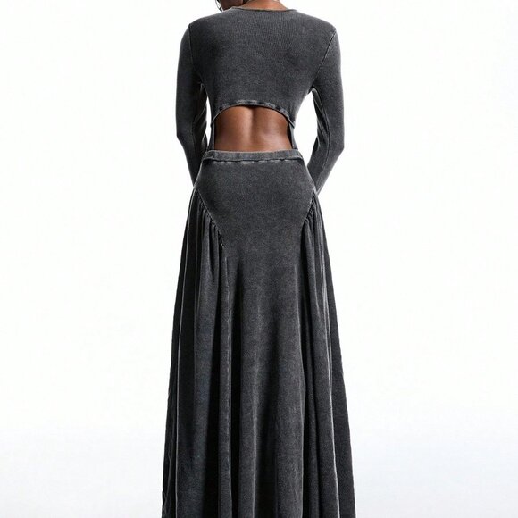 Dark Grey Elegant Women's Minimalist Long Sleeve Dress - Picture 2 of 7